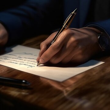 Businessman che scrive con penna in mano