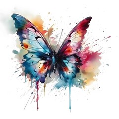 Obraz na płótnie Canvas WATERCOLOR image of ADORABLE fantasy butterfly, hip hop paint colorful , WHITE BACKGROUND, 4K HD