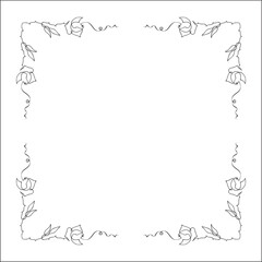 Vegetal ornamental frame with roses, decorative border for greeting cards, banners, invitations. Isolated vector illustration.