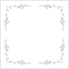 Vegetal ornamental frame with roses, decorative border for greeting cards, banners, invitations. Isolated vector illustration.