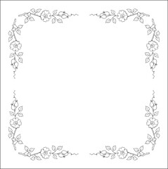 Vegetal ornamental frame with roses, decorative border for greeting cards, banners, invitations. Isolated vector illustration.