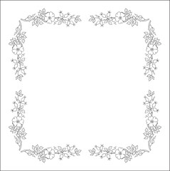 Vegetal ornamental frame with roses, decorative border for greeting cards, banners, invitations. Isolated vector illustration.