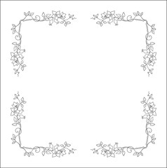 Vegetal ornamental frame with roses, decorative border for greeting cards, banners, invitations. Isolated vector illustration.