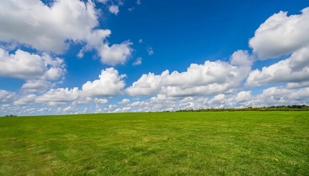 Green grass field with sky and clouds during daytime ai generated