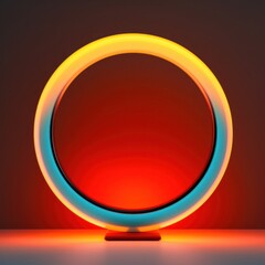 Fototapeta premium Neon circle, in the style of matte background, minimalist stage designs, dark aquamarine and light amber. Illustration AI Generative.