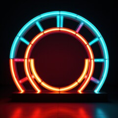 Neon circle, in the style of matte background, minimalist stage designs, dark aquamarine and light amber. Illustration AI Generative.