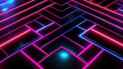 Neon lines in shades on a dark background, with a futuristic and minimalist aesthetic. Illustration AI Generative.