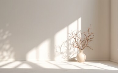 Shadow texture with white walls and trees on a white floor, Illustration AI Generative.