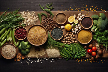 Obraz na płótnie Canvas Assorted plant-based fiber-rich ingredients, inviting creativity in the kitchen Generative AI