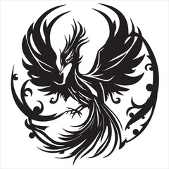 Phoenix vector silhouette black and white illustration laser cutting