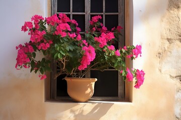Bougainvillea Plant in a window pot, generative artificial intelligence
