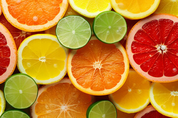 Fototapeta na wymiar Citrus palette, a vibrant mix of colorful citrus fruits Generative AI