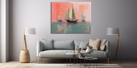 AI Generated. AI Generative. Illustration of painted oil draw ink yacht ship sail boat. Vacation adventure nautcal vibe. Graphic Art