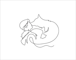 Continuous one-line drawing of dog kisses owner vector illustration 