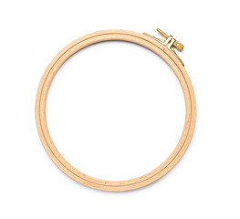 Wooden embroidery hoop isolated on white background © Pixel-Shot
