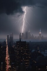 new york in storm lightning and thunder, generative artificial intelligence
