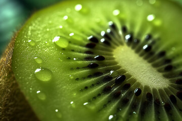 Juicy kiwi delight, close-up of refreshing kiwi fruit slice Generative AI - obrazy, fototapety, plakaty