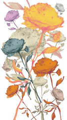  Bright, hand-painted Flowers. Transparent background.