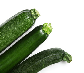 Fresh green zucchini on white background