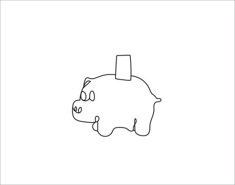 the coin on piggy bank financial.Continuous one-line drawing