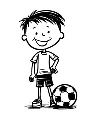 Cartoon illustration of a boy soccer player isolated on a white background, illustration created with Generative AI technology