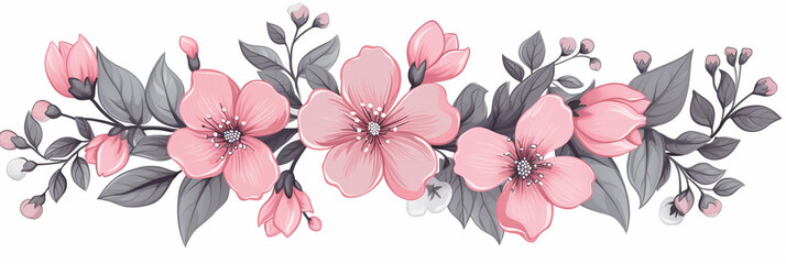 Wide Illustration with Floral Elements and Copy Space. Generative ai - 610432048