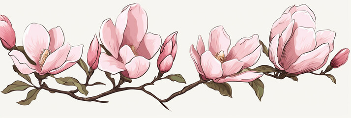 Wide Illustration with Magnolia Floral Elements and Copy Space. Generative ai