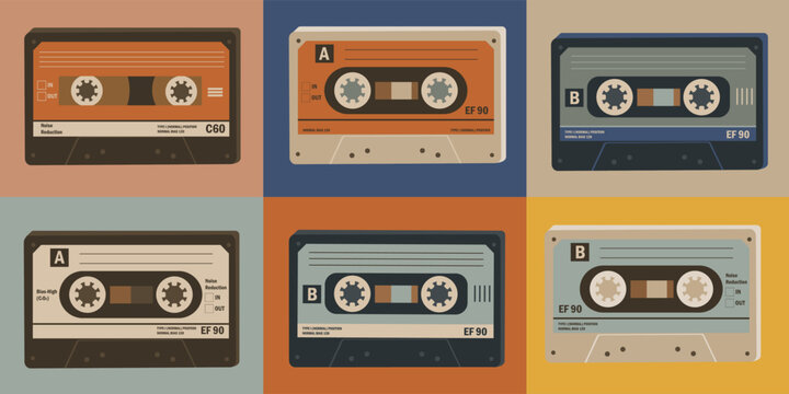 A set of retro audio cassettes background.