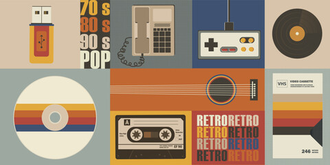 Various old-fashioned items on a retro background. Concept retro or vintage background.