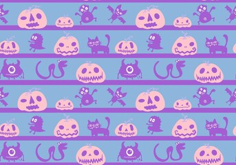 Halloween pumpkins seamless ghost and bones and cat pattern for wrapping paper and linens and fabrics