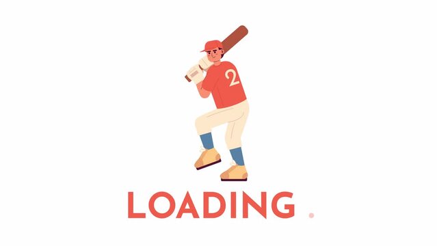 Animated baseball player loader. Cricket sport. Young asian male batter. Flash message 4K video footage. Isolated color loading animation with alpha channel transparency for UI, UX web design