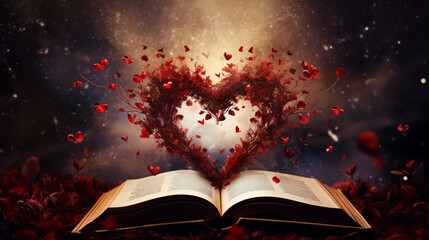 Love heart abstract concept of love of reading poetry. Generative Ai.