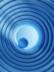 Minimalism blue background, soft shadows with light blue ball, 3d illustration.