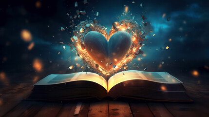 Love heart abstract concept of love of reading poetry. Generative Ai.