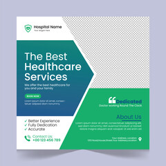 Medical healthcare social media post template design, medical social media post design template, promotional medical square web banner for hospital, medical post design template for clinic