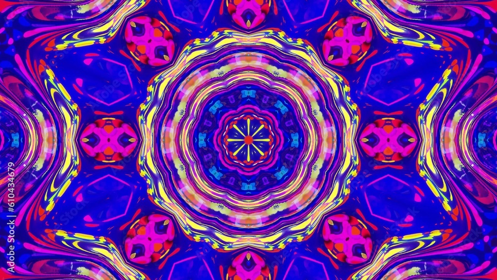 Poster stylish 3d abstract bg with wavy structure. liquid symmetrical iridescent pattern like kaleidoscope 