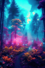 Fototapeta na wymiar Beautiful color forest. AI generative