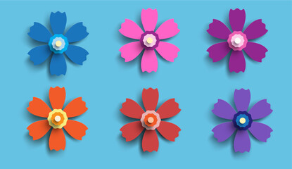 Paper Flowers Vector - Set of simple, colorful paper cut flowers isolated on a white background. Single flower style with multiple color variations. Great for ads, posters, signs or invitations.