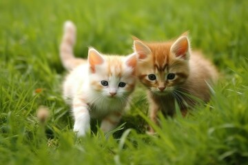 Fototapeta na wymiar Kittens on grass