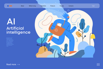 Obraz premium Artificial intelligence, Ecology -modern flat vector concept illustration of AI effectively managing responsible consumption and recycling. Metaphor of AI advantage, superiority and dominance concept