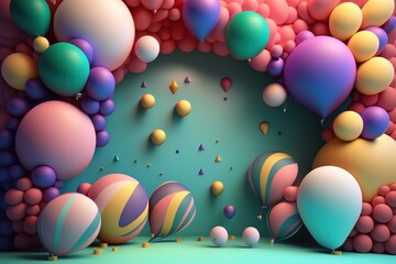 Fototapeta na wymiar Birthday holiday background with balloons. Illustration AI Generative.