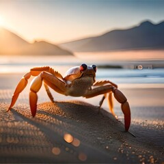 Fototapeta na wymiar Close up image of a crab on a beach. (AI-generated fictional illustration) 