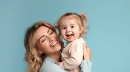 Happy woman and girl. Illustration AI Generative.