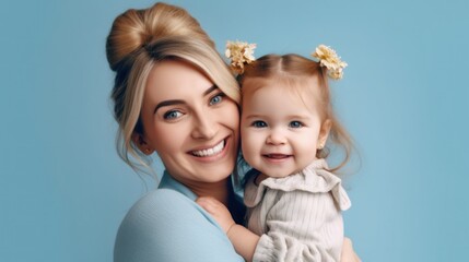 Happy woman and girl. Illustration AI Generative.