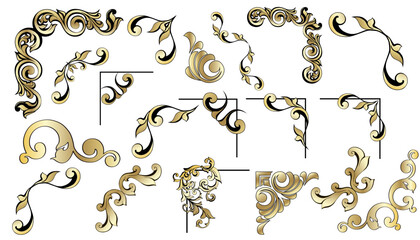 Vector set of vintage baroque corners and dividers. - obrazy, fototapety, plakaty