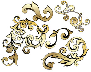 Vector set of vintage baroque corners and dividers.Border,angle,antique acanthus