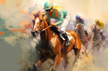 Abstract portrait of horse racing painting