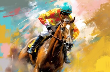 Fototapeta na wymiar Abstract portrait of horse racing painting