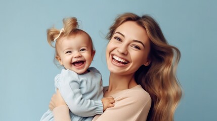 Happy woman and girl. Illustration AI Generative.