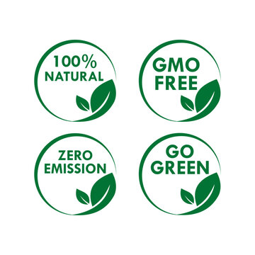 100% natural, gmo free, zero emission, go green design logo template illustration